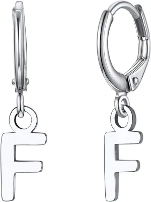 ChicSilver Initial Dangle Hoop Earrings for Women 925 Sterling Silver Personalized 26 Alphabet Letters Huggie Earrings (withh Gift Box)