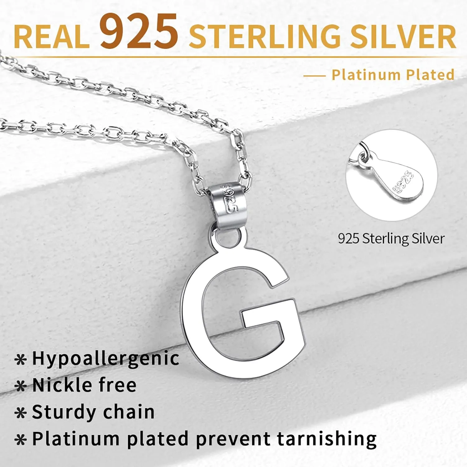 ChicSilver Initial Necklace 925 Sterling Silver Dainty Small Letter Pendant Personalized 26 Alphabet Necklace for Women, 18 Inch Chain (with Gift Box)