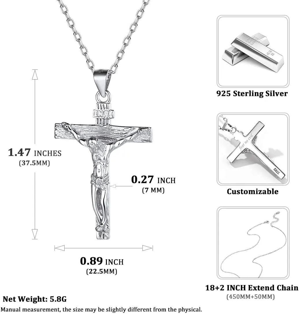 ChicSilver Personalized 925 Sterling Silver Catholic Jesus Christ on INRI Cross Crucifix Pendant Necklace for Women Men(with Gift Box)