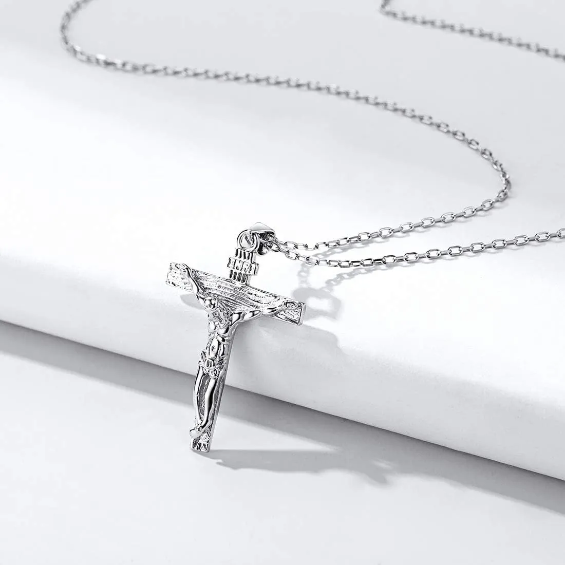 ChicSilver Personalized 925 Sterling Silver Catholic Jesus Christ on INRI Cross Crucifix Pendant Necklace for Women Men(with Gift Box)