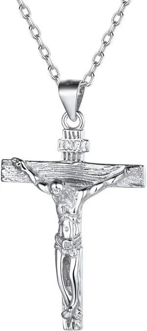 ChicSilver Personalized 925 Sterling Silver Catholic Jesus Christ on INRI Cross Crucifix Pendant Necklace for Women Men(with Gift Box)