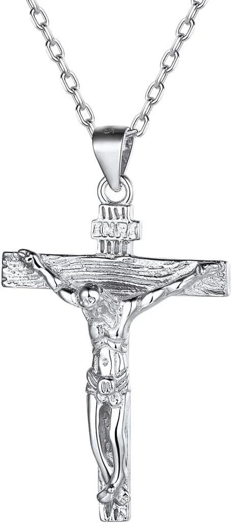 ChicSilver Personalized 925 Sterling Silver Catholic Jesus Christ on INRI Cross Crucifix Pendant Necklace for Women Men(with Gift Box)