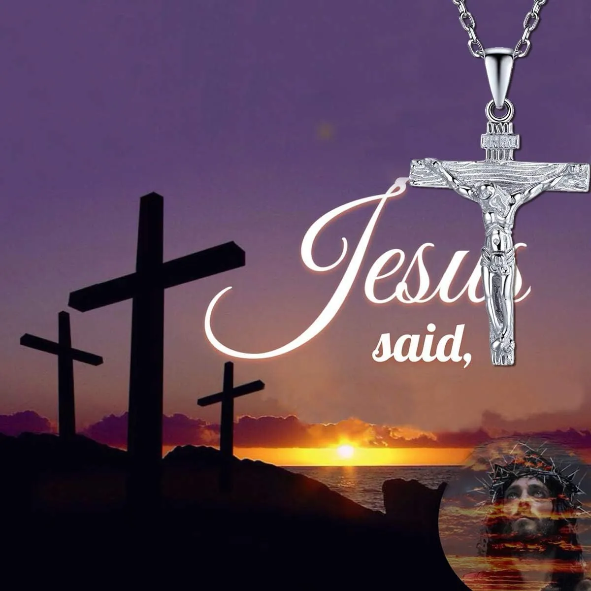 ChicSilver Personalized 925 Sterling Silver Catholic Jesus Christ on INRI Cross Crucifix Pendant Necklace for Women Men(with Gift Box)
