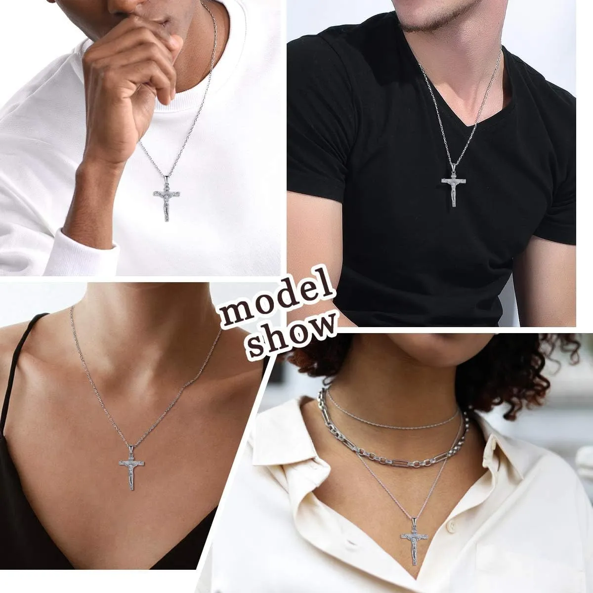 ChicSilver Personalized 925 Sterling Silver Catholic Jesus Christ on INRI Cross Crucifix Pendant Necklace for Women Men(with Gift Box)