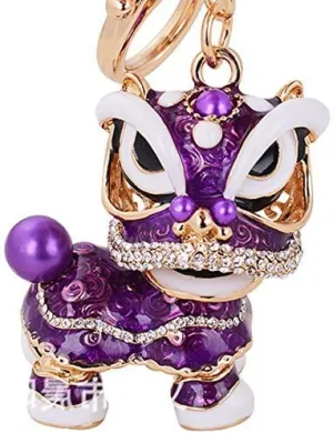 Chinese Lion Keychain Dance Pendant for The Christmas and Carnival (Right-Purple)