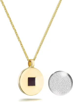 Christian Necklace with Smallest Nano Bible - on Stylish Round Pendant for Women with Entire KJV New Testament Holy Scriptures on 0.2" Microchip, Religious Jewelry for Her, 18" Box Chain