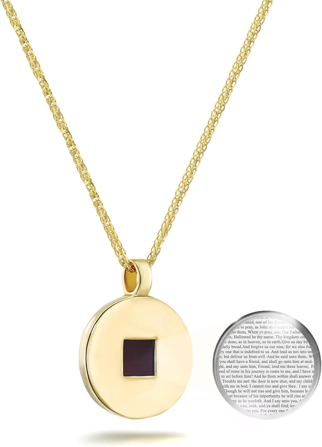 Christian Necklace with Smallest Nano Bible - on Stylish Round Pendant for Women with Entire KJV New Testament Holy Scriptures on 0.2" Microchip, Religious Jewelry for Her, 18" Box Chain