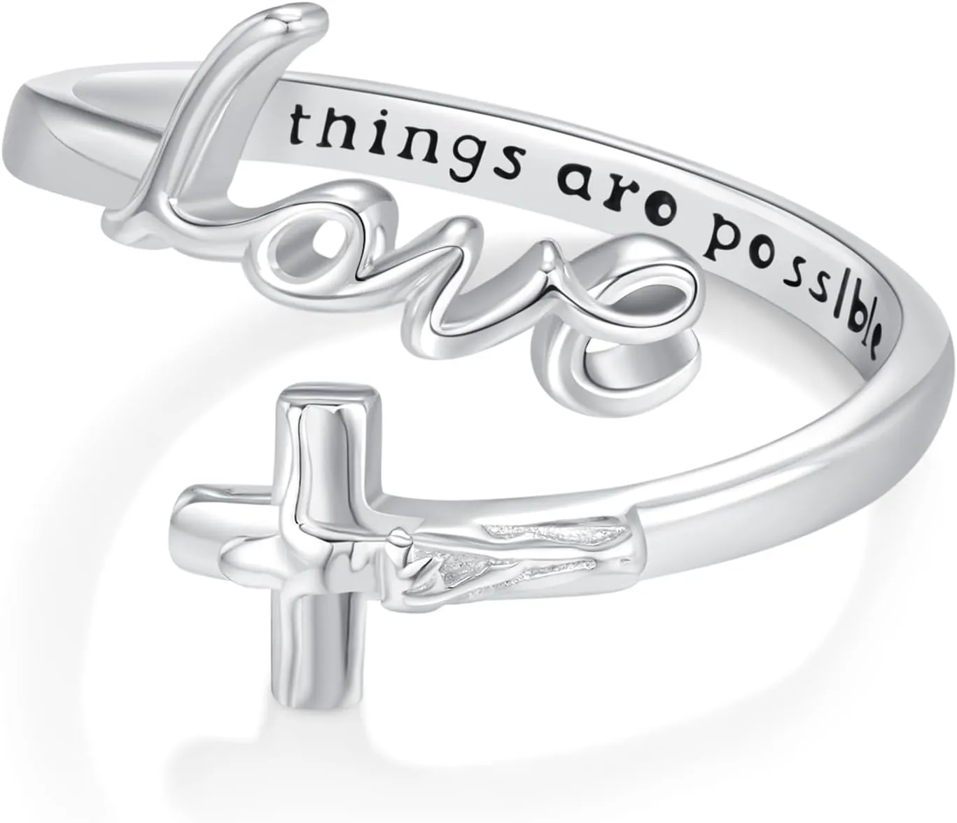 Christian Ring 925 Sterling Silver Faith Ring Religious Adjustable Rings Christian Inspirational Jewelry Valentine's Day Gift for Women Her