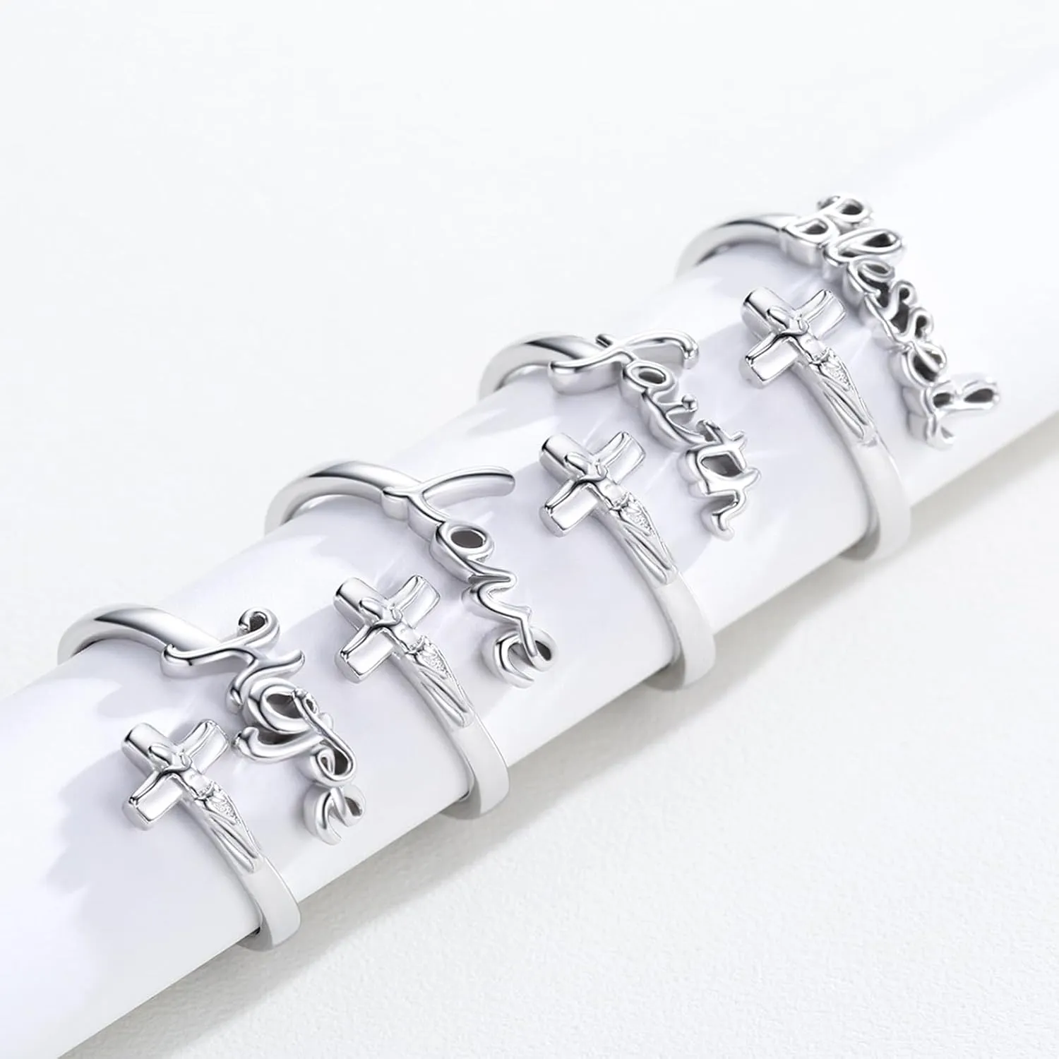 Christian Ring 925 Sterling Silver Faith Ring Religious Adjustable Rings Christian Inspirational Jewelry Valentine's Day Gift for Women Her