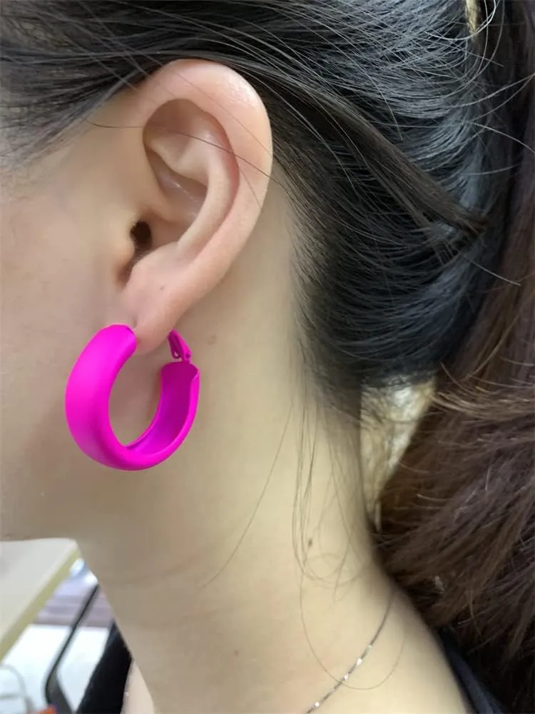 Chunky Large Matte Round Hoop Earrings for Women Girls 925 Sterling Silver Post Hypoallergenic 80s 90s Wide Huggie Hoops Fashion Dainty Classic Lightweight Y2K Jewelry Colorful Ornament Gifts 30mm