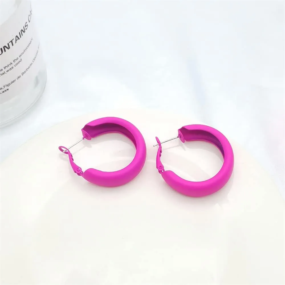 Chunky Large Matte Round Hoop Earrings for Women Girls 925 Sterling Silver Post Hypoallergenic 80s 90s Wide Huggie Hoops Fashion Dainty Classic Lightweight Y2K Jewelry Colorful Ornament Gifts 30mm