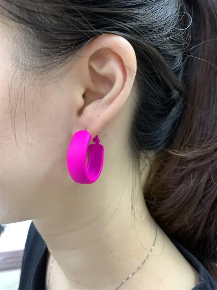 Chunky Large Matte Round Hoop Earrings for Women Girls 925 Sterling Silver Post Hypoallergenic 80s 90s Wide Huggie Hoops Fashion Dainty Classic Lightweight Y2K Jewelry Colorful Ornament Gifts 30mm