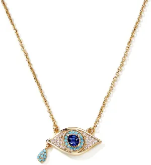 Cicy Bell Evil Eye Necklace for Women 18k Gold Plated Pendant Necklace Cubic Zirconia Turquoise Dainty Trend Jewelry Gift, 16.1"   1.9" Extender