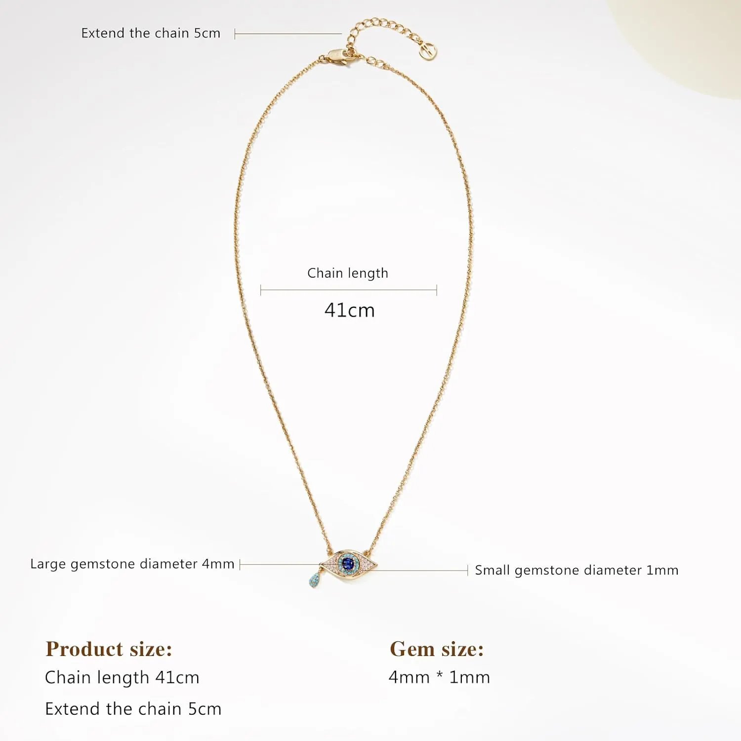 Cicy Bell Evil Eye Necklace for Women 18k Gold Plated Pendant Necklace Cubic Zirconia Turquoise Dainty Trend Jewelry Gift, 16.1"   1.9" Extender
