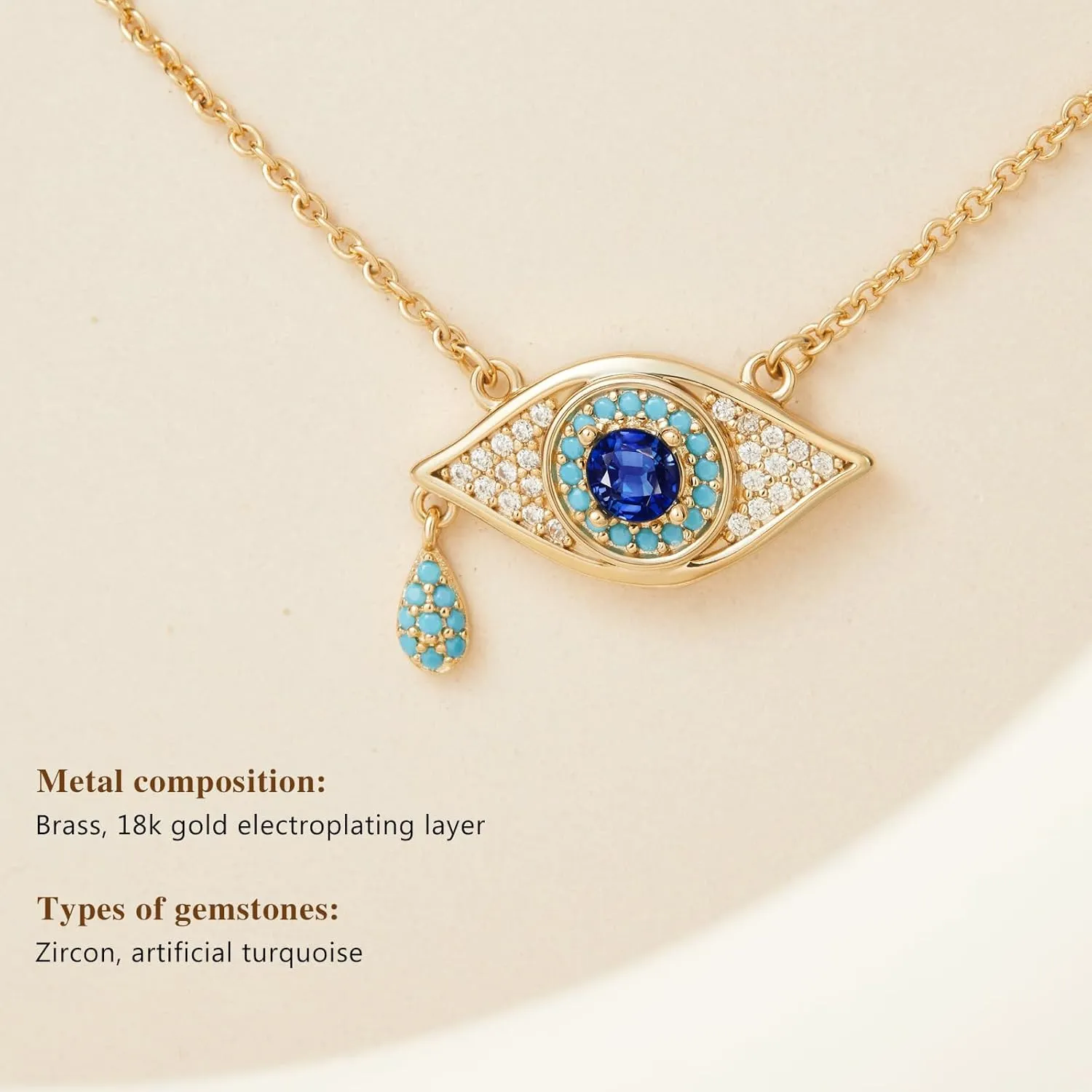 Cicy Bell Evil Eye Necklace for Women 18k Gold Plated Pendant Necklace Cubic Zirconia Turquoise Dainty Trend Jewelry Gift, 16.1"   1.9" Extender