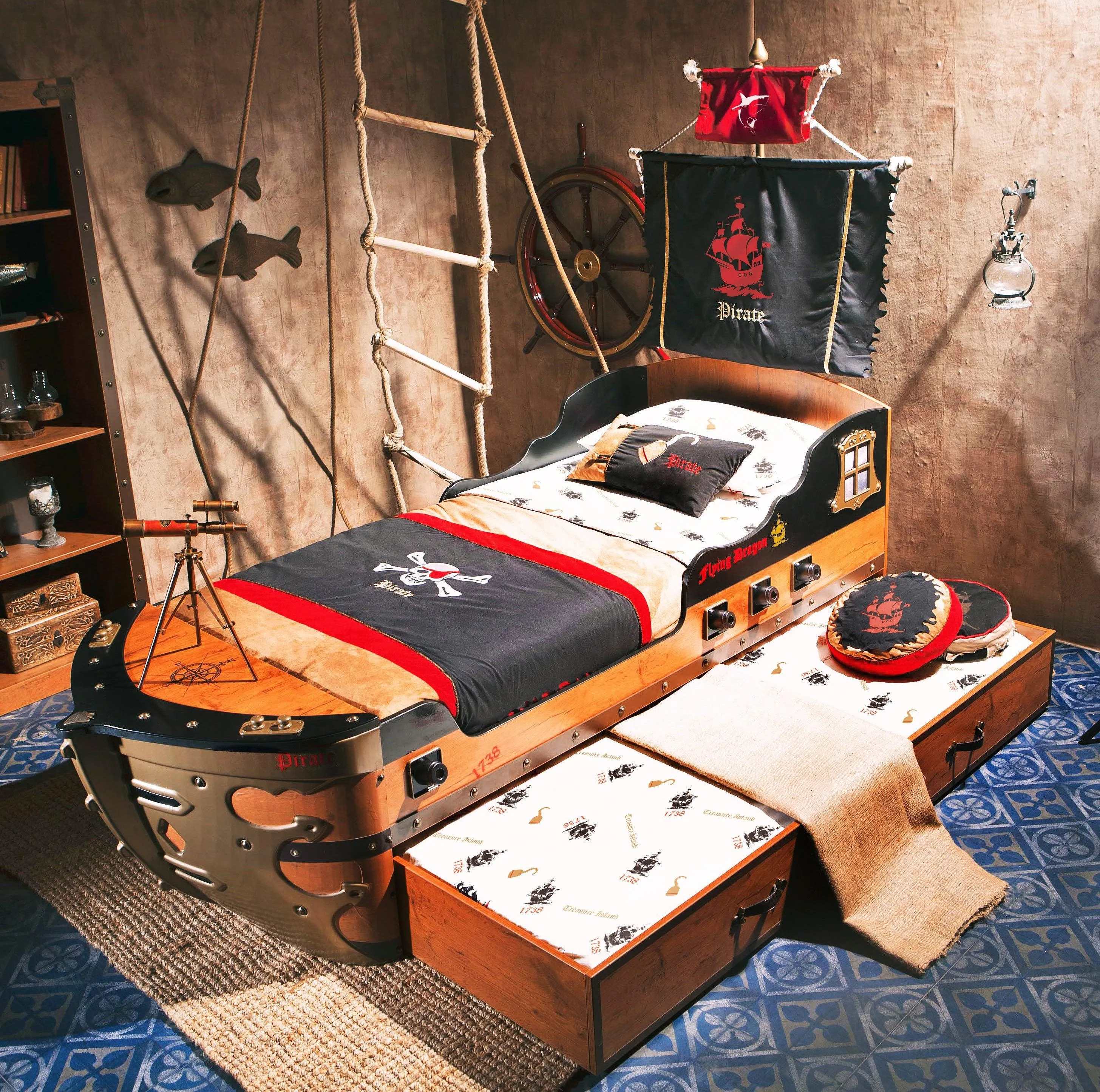 Cilek Pirate Ship Bed (S-90X190 Cm) (can add pull out 180x90cm)