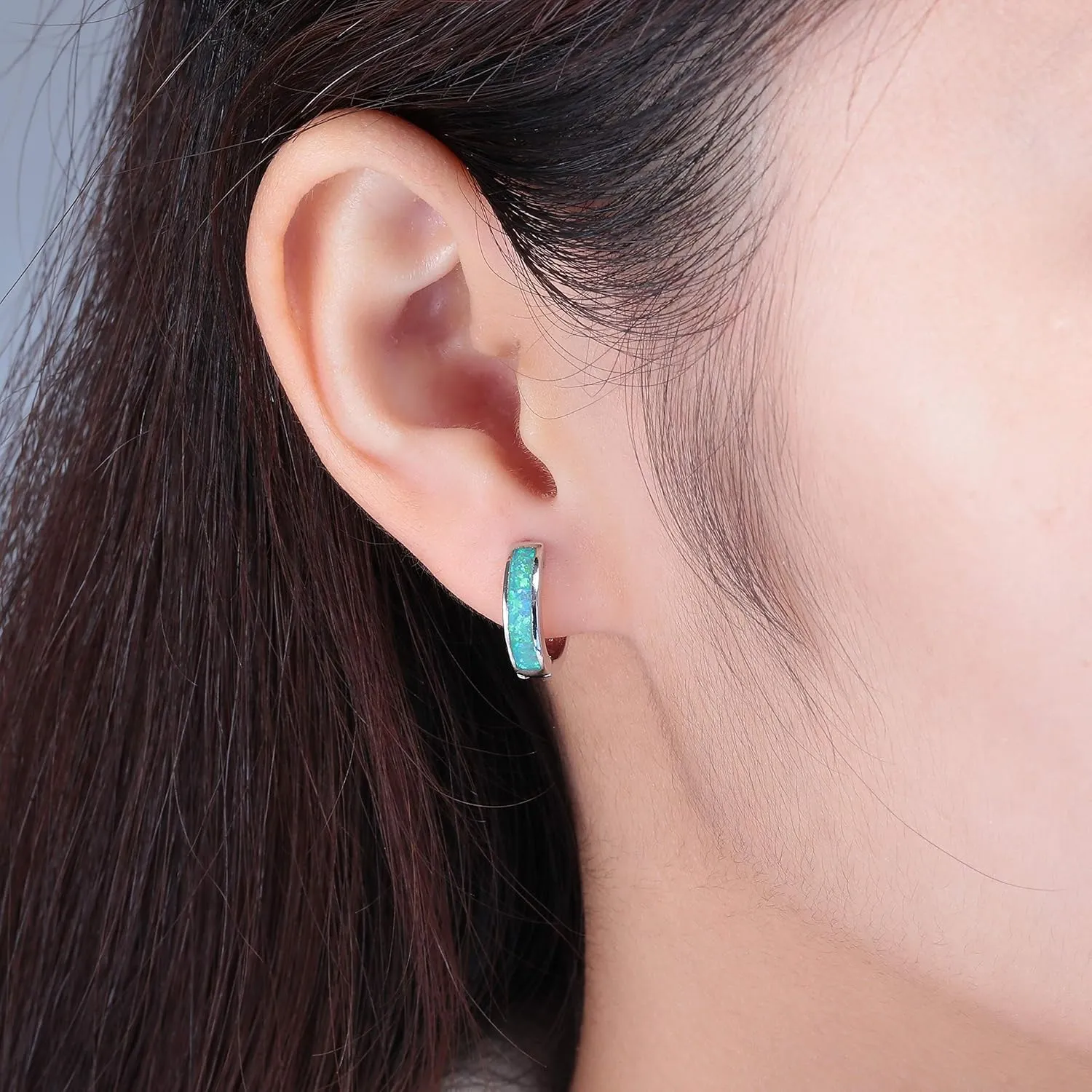 CiNily Huggie Earrings Opal Hinged Hoop Earrings Gold Plated Hypoallergenic Small Hoop Earrings for Women Teen Girls Men Sensitive Ears