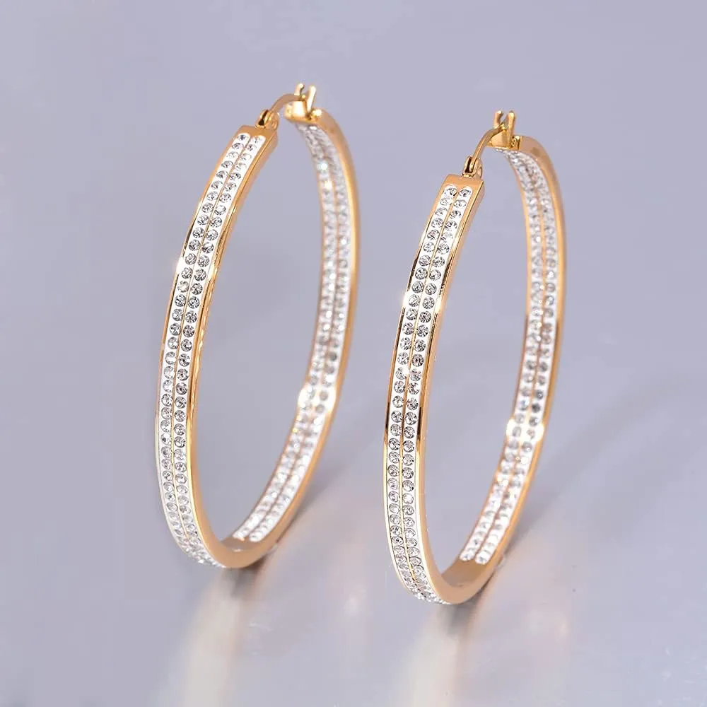 CiNily Stainless Steel Cubic Zirconia Hoop Earrings Silver/Gold Plated Earrings for Sensitive Ears