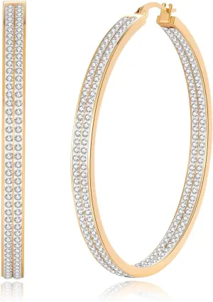 CiNily Stainless Steel Cubic Zirconia Hoop Earrings Silver/Gold Plated Earrings for Sensitive Ears