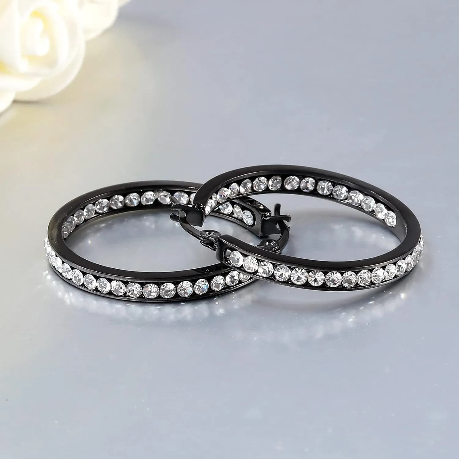 CiNily Stainless Steel Cubic Zirconia Hoop Earrings Silver/Gold Plated Earrings for Sensitive Ears