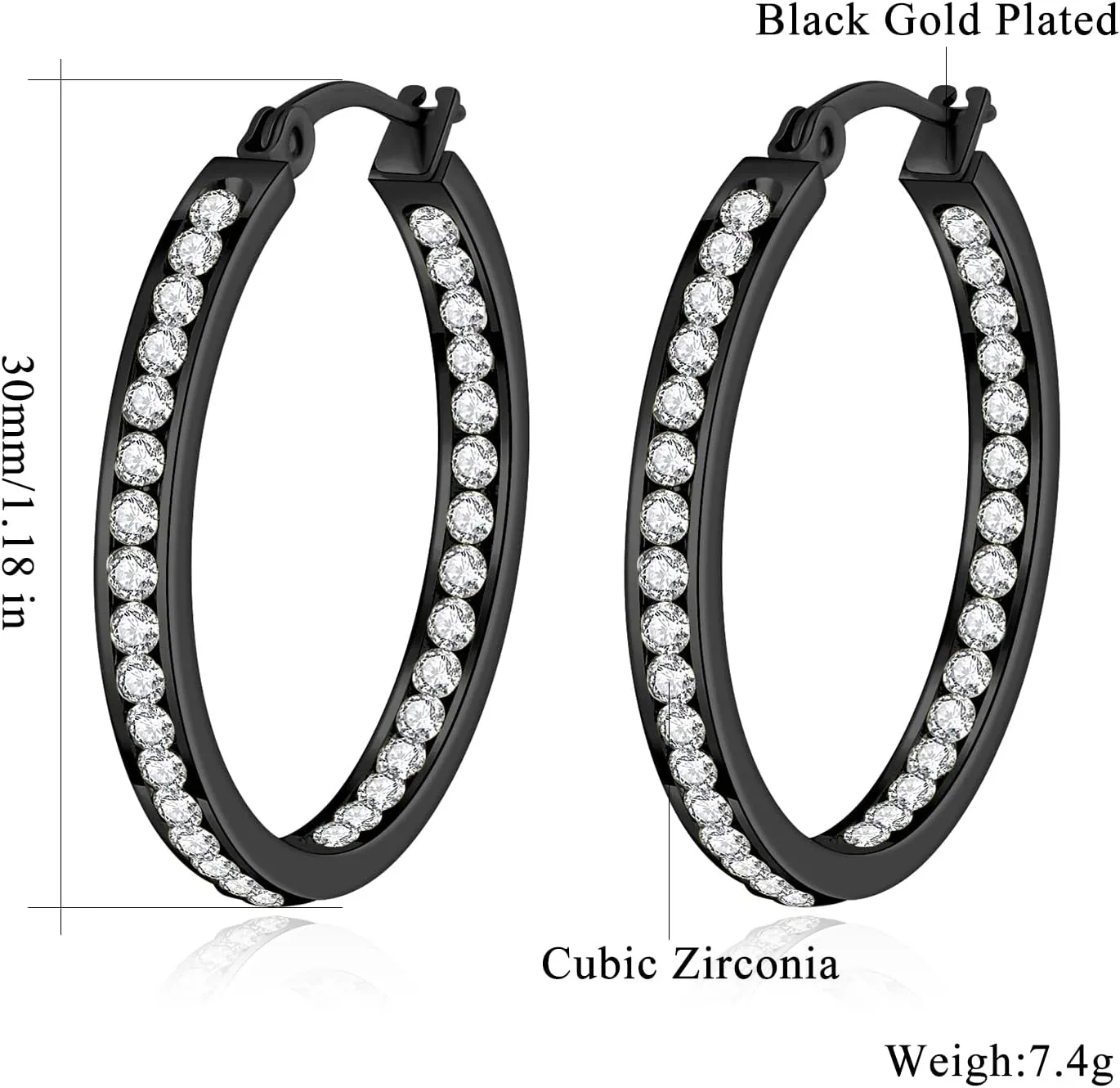 CiNily Stainless Steel Cubic Zirconia Hoop Earrings Silver/Gold Plated Earrings for Sensitive Ears