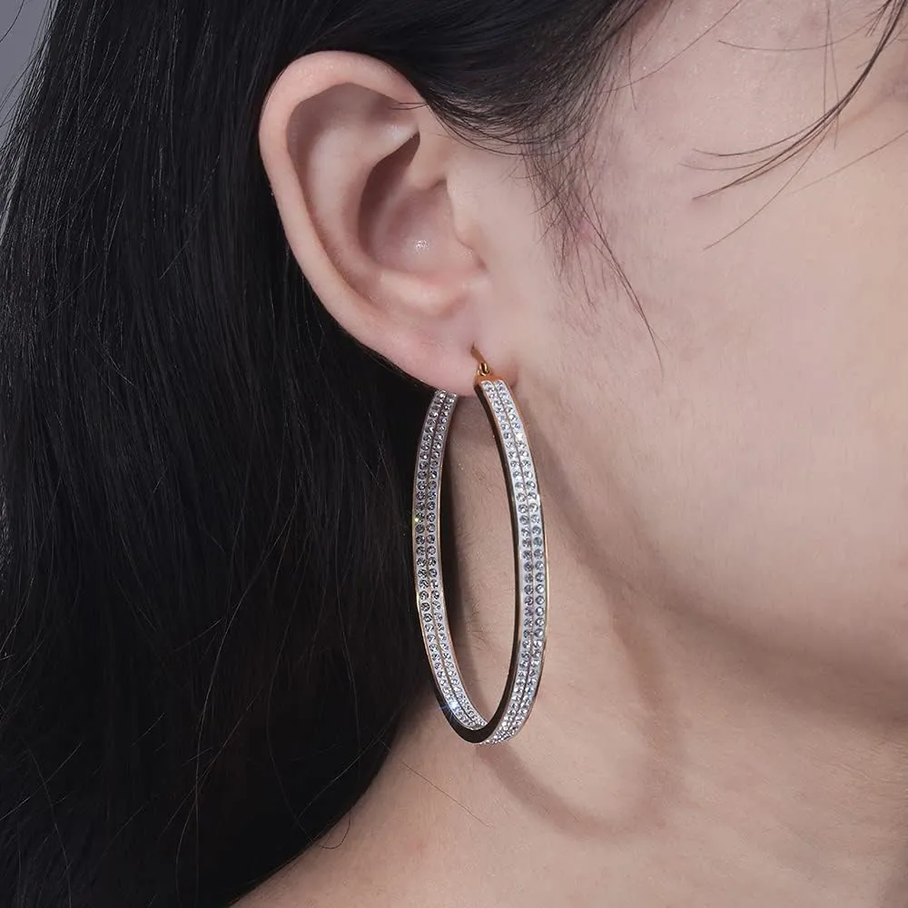 CiNily Stainless Steel Cubic Zirconia Hoop Earrings Silver/Gold Plated Earrings for Sensitive Ears
