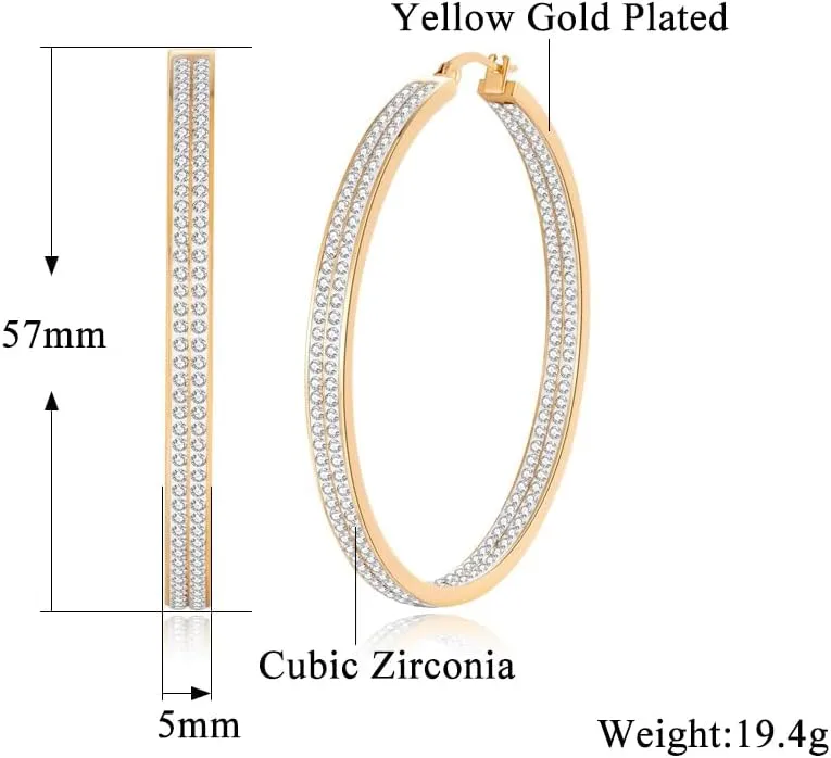 CiNily Stainless Steel Cubic Zirconia Hoop Earrings Silver/Gold Plated Earrings for Sensitive Ears