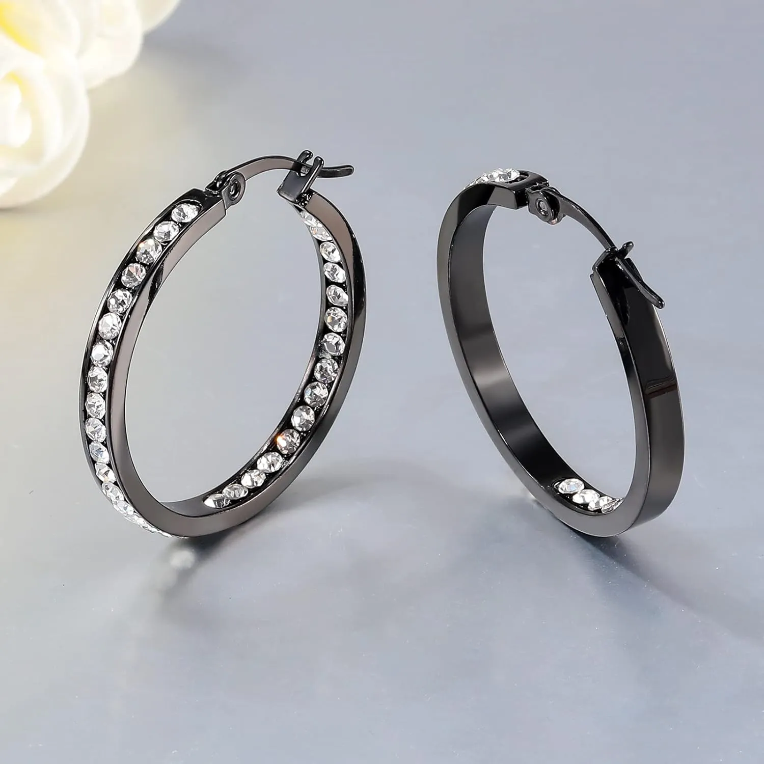 CiNily Stainless Steel Cubic Zirconia Hoop Earrings Silver/Gold Plated Earrings for Sensitive Ears