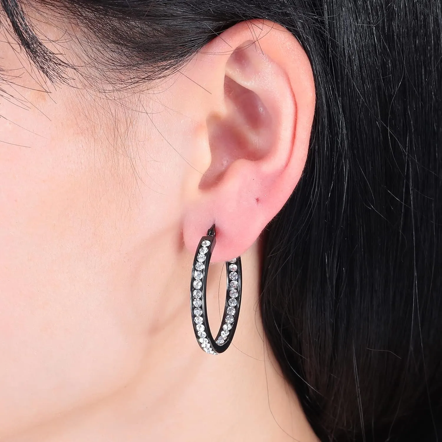 CiNily Stainless Steel Cubic Zirconia Hoop Earrings Silver/Gold Plated Earrings for Sensitive Ears
