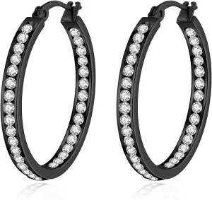 CiNily Stainless Steel Cubic Zirconia Hoop Earrings Silver/Gold Plated Earrings for Sensitive Ears