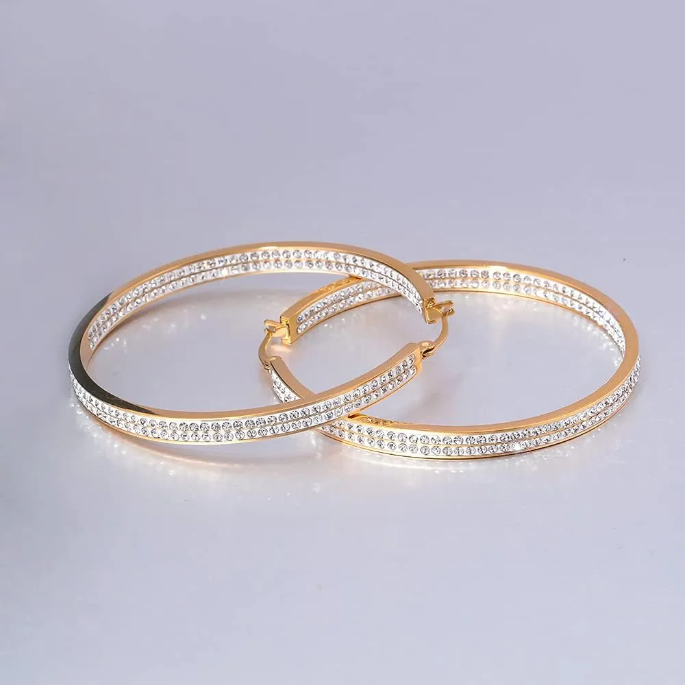 CiNily Stainless Steel Cubic Zirconia Hoop Earrings Silver/Gold Plated Earrings for Sensitive Ears