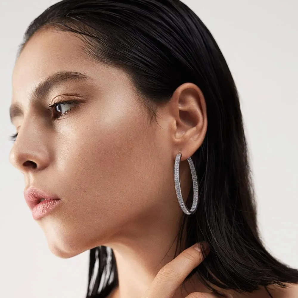 CiNily Stainless Steel Cubic Zirconia Hoop Earrings Silver/Gold Plated Earrings for Sensitive Ears
