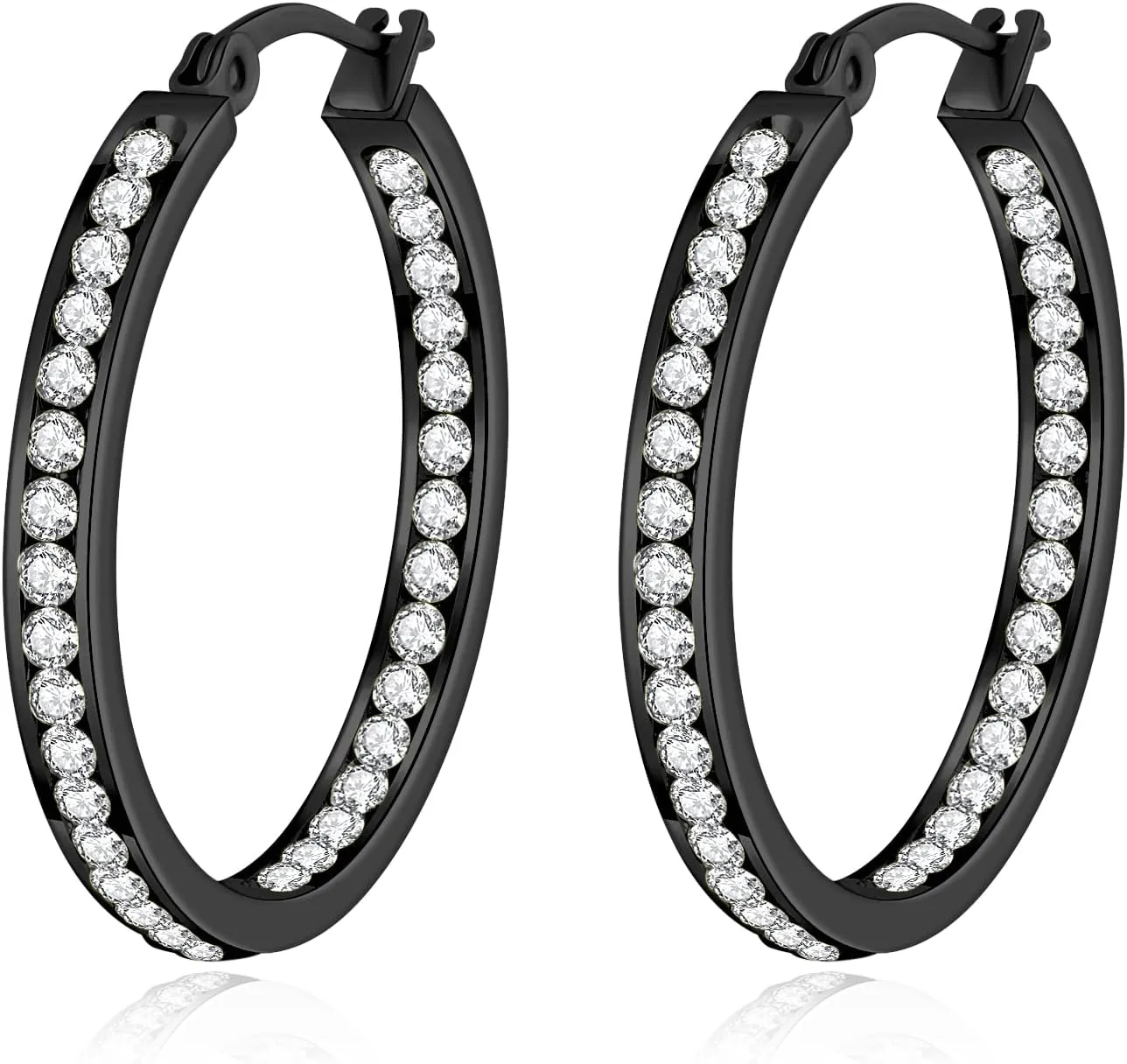 CiNily Stainless Steel Cubic Zirconia Hoop Earrings Silver/Gold Plated Earrings for Sensitive Ears