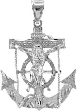 Claddagh Gold .925 Sterling Silver Mariner Crucifix Anchor Cross Pendant Charm