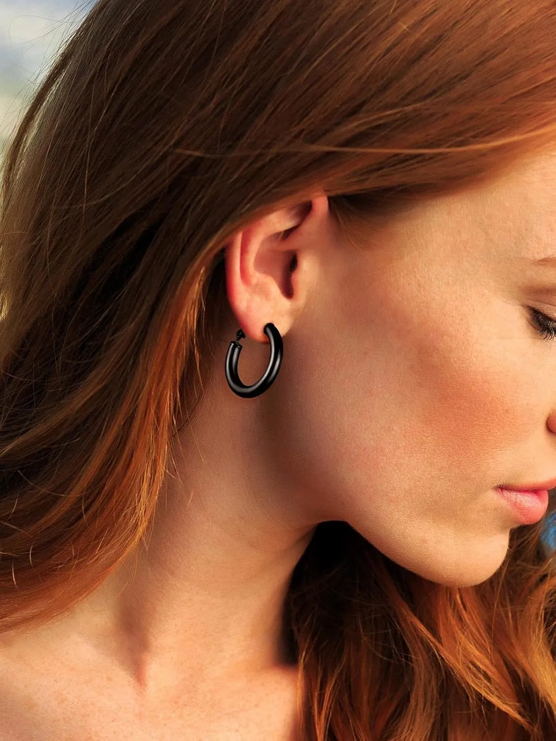 Classic Black/18K Gold Plated/Stainless Steel Hoop Earrings for Women 20mm/30mm/40mm/60mm/80mm Oversized Hypoallergenic Chunky Tube Hoops Rounded Loop Earrings Come with Box