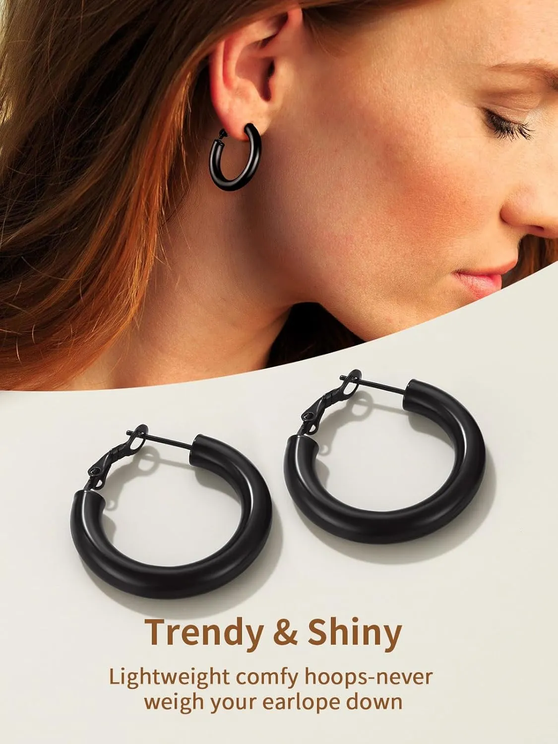 Classic Black/18K Gold Plated/Stainless Steel Hoop Earrings for Women 20mm/30mm/40mm/60mm/80mm Oversized Hypoallergenic Chunky Tube Hoops Rounded Loop Earrings Come with Box