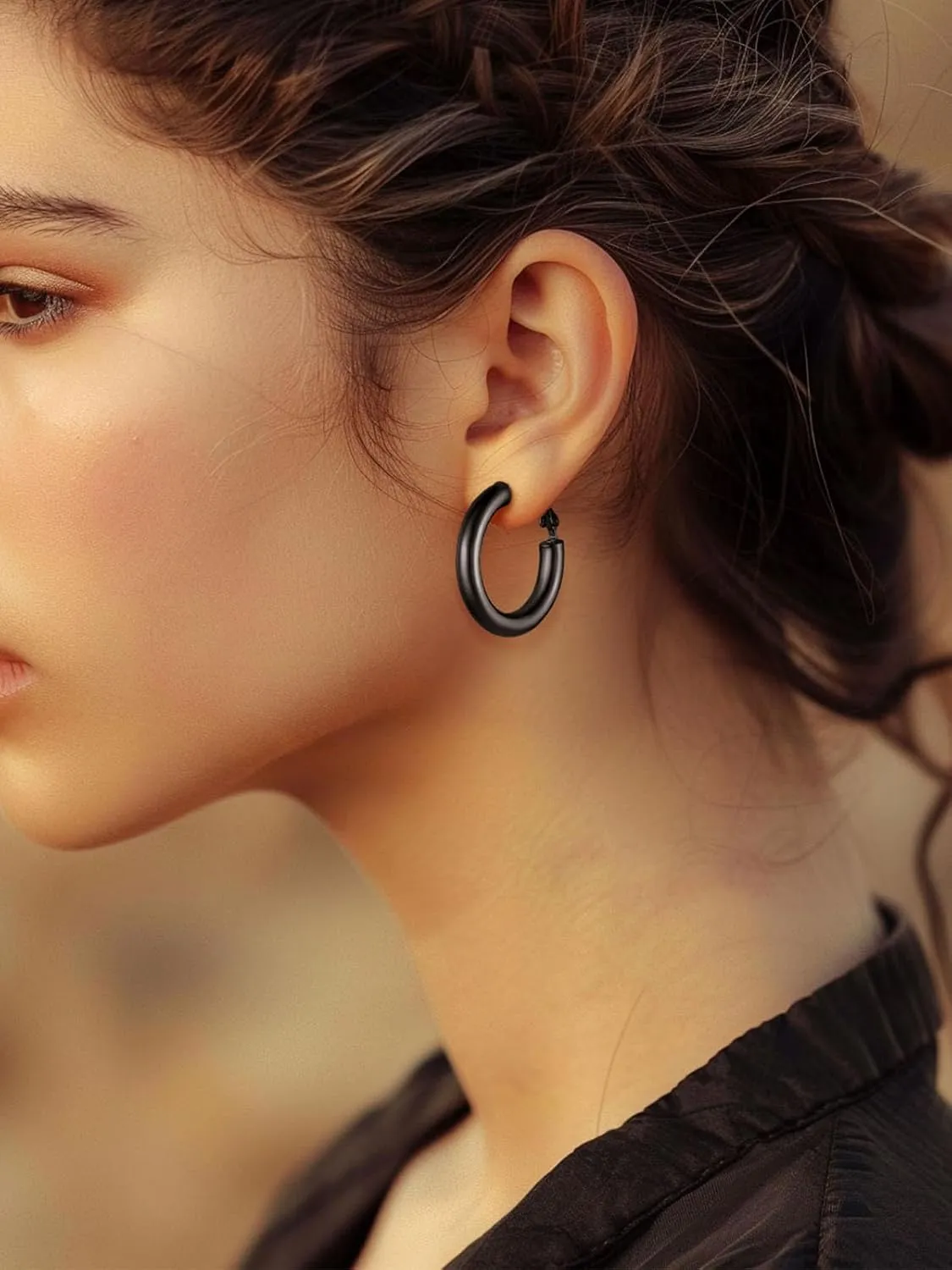 Classic Black/18K Gold Plated/Stainless Steel Hoop Earrings for Women 20mm/30mm/40mm/60mm/80mm Oversized Hypoallergenic Chunky Tube Hoops Rounded Loop Earrings Come with Box