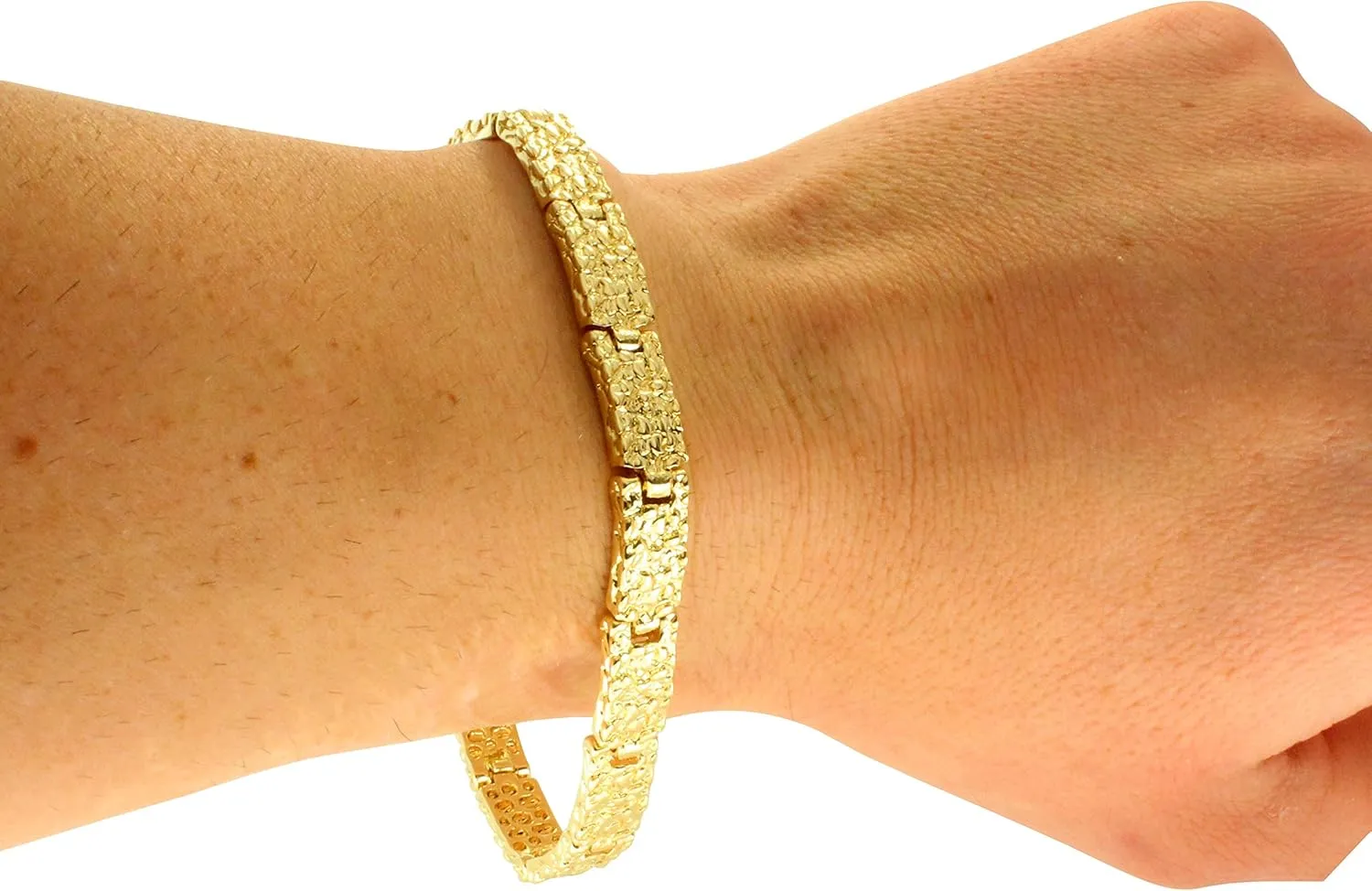 Classic Nugget Design 14kt Gold Tone 7mm 14mm or 24mm 8 inch Bracelet Bling