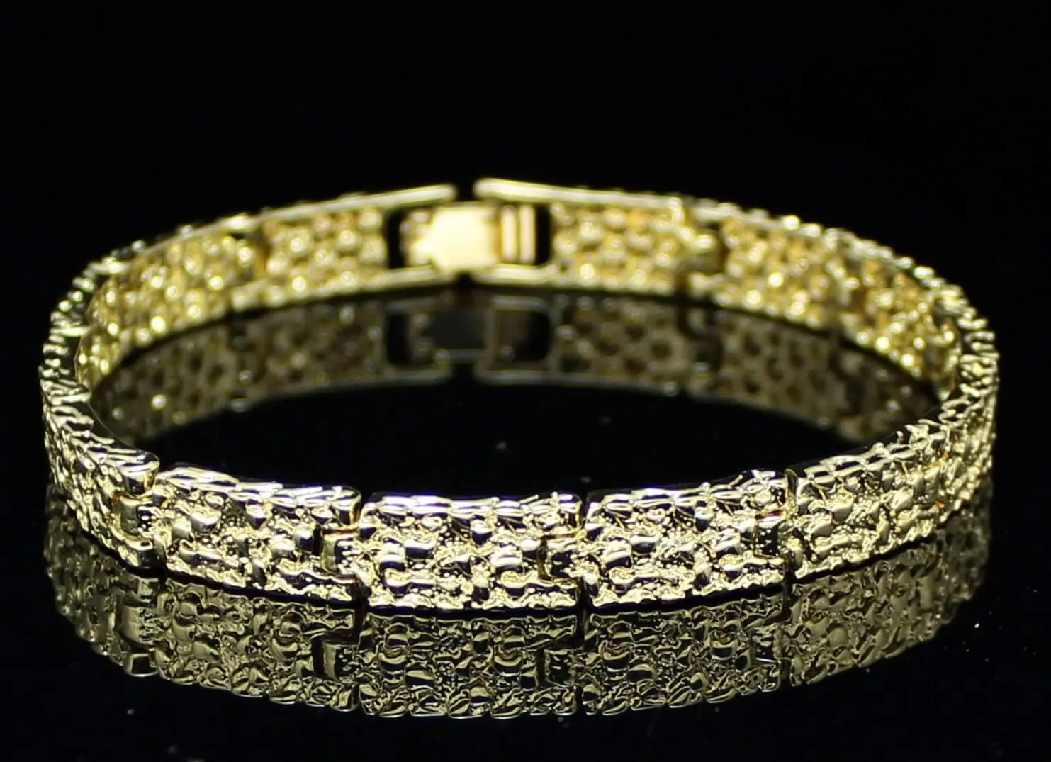 Classic Nugget Design 14kt Gold Tone 7mm 14mm or 24mm 8 inch Bracelet Bling