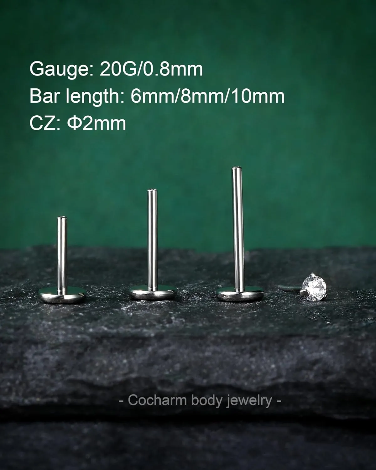 COCHARM 4pcs G23 Titanium 16g Flat Back Cartilage Earrings Stud Set Threadless 6mm 8mm 10mm CZ Helix Earrings Push in Tragus Piercing 16 Gauge Conch Earrings Stud Surgical Steel Labret Medusa Stud Labret Medusa Piercing