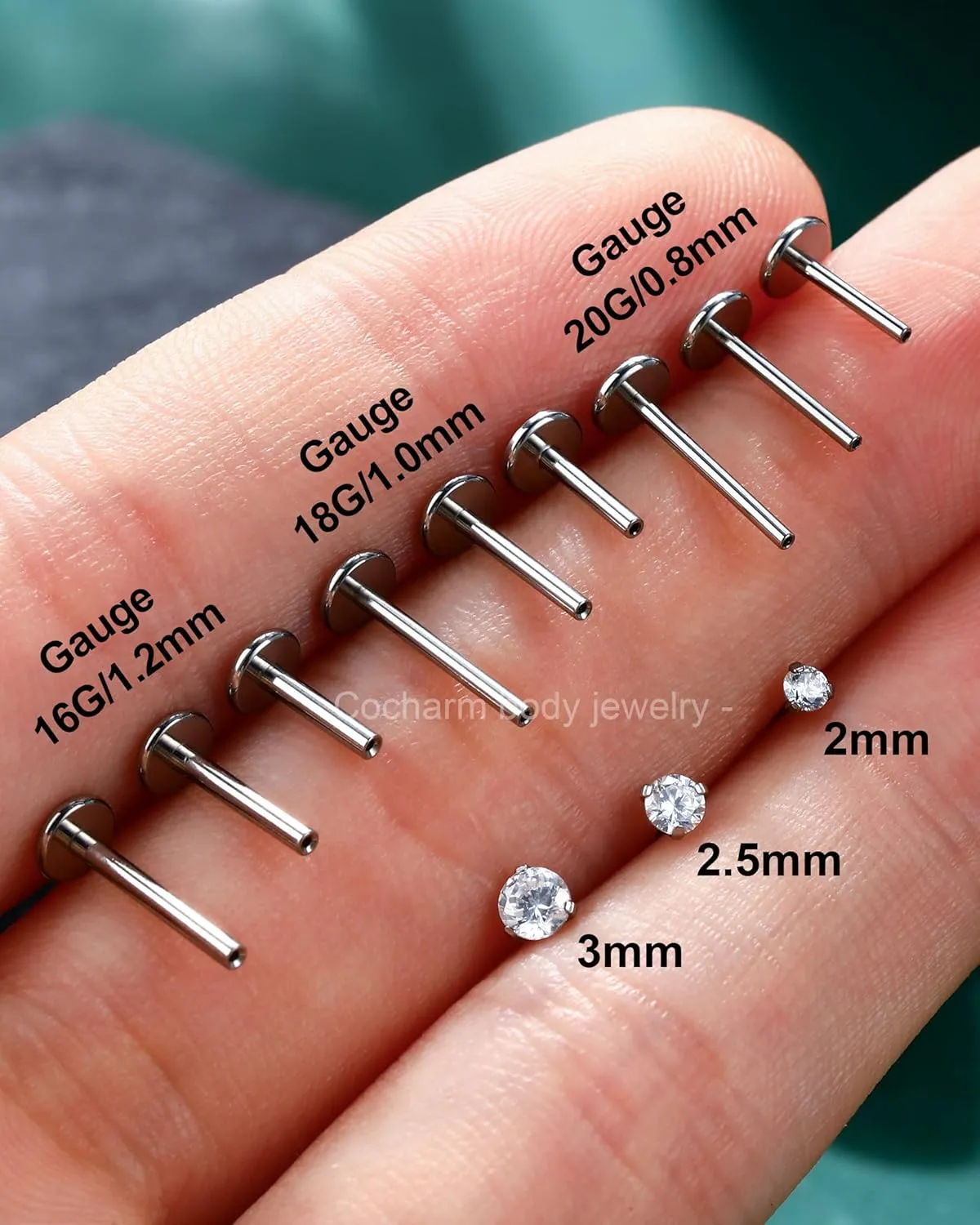 COCHARM 4pcs G23 Titanium 16g Flat Back Cartilage Earrings Stud Set Threadless 6mm 8mm 10mm CZ Helix Earrings Push in Tragus Piercing 16 Gauge Conch Earrings Stud Surgical Steel Labret Medusa Stud Labret Medusa Piercing