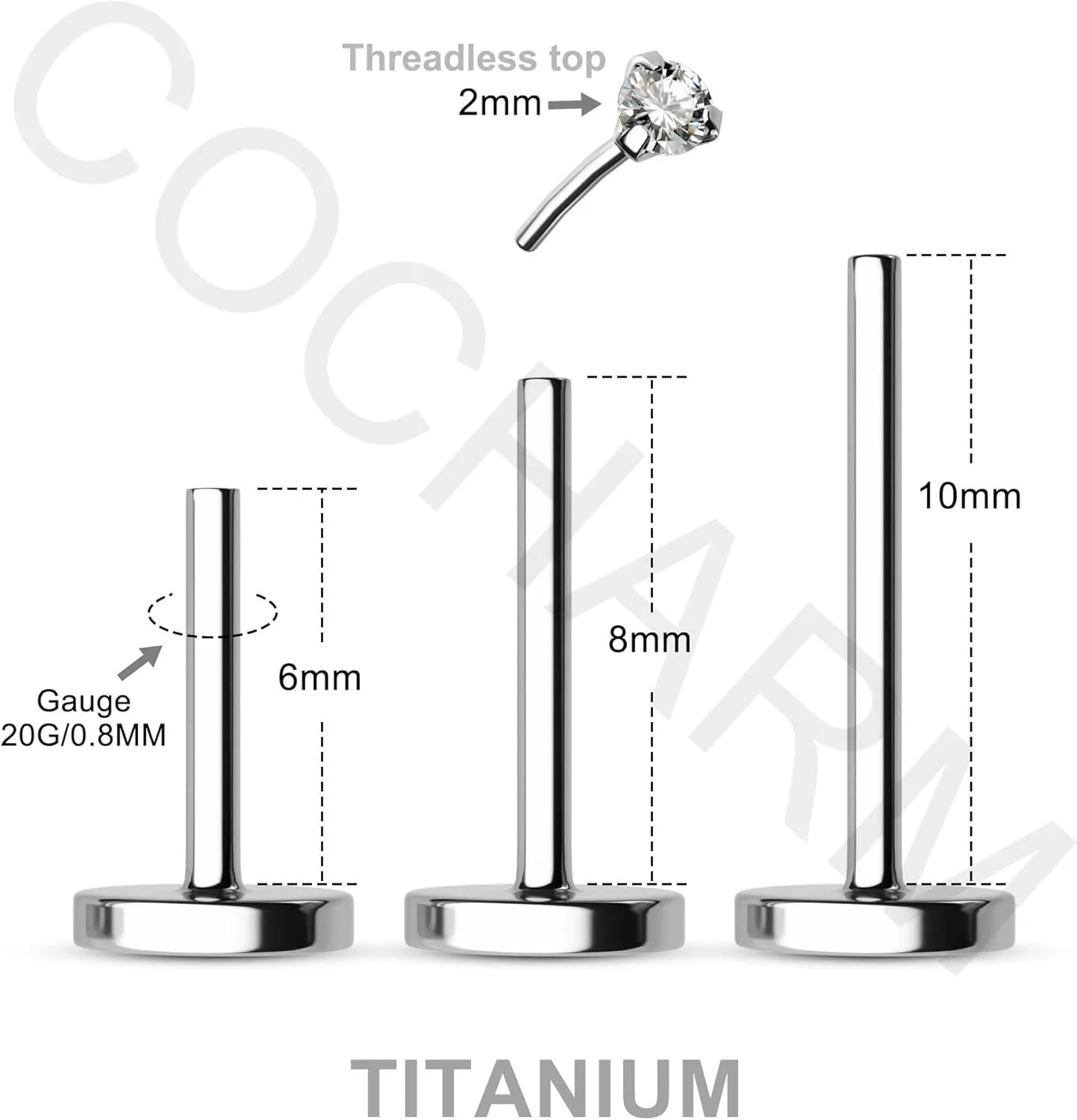 COCHARM 4pcs G23 Titanium 16g Flat Back Cartilage Earrings Stud Set Threadless 6mm 8mm 10mm CZ Helix Earrings Push in Tragus Piercing 16 Gauge Conch Earrings Stud Surgical Steel Labret Medusa Stud Labret Medusa Piercing