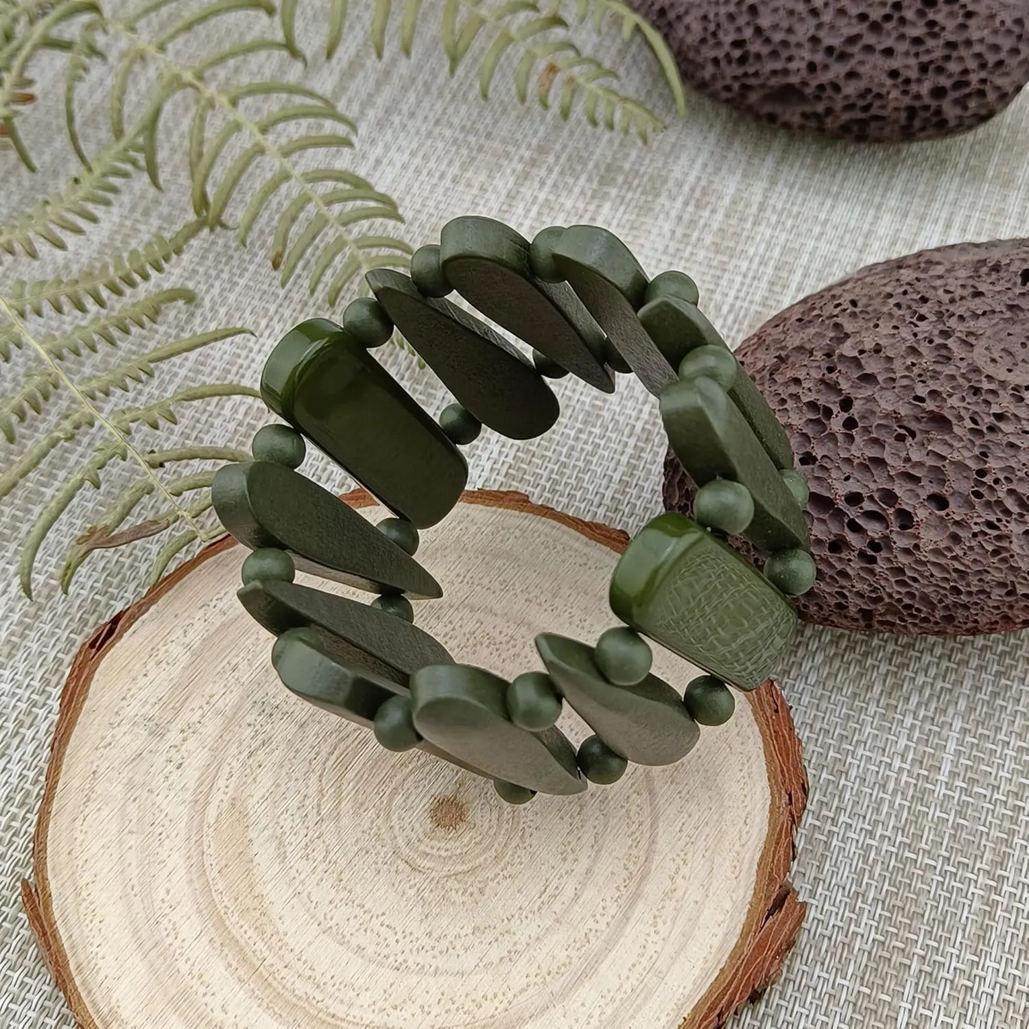 Coiris Wooden Bracelet Shaped Teardrop Bangle Strand Bracelet for Women Men
