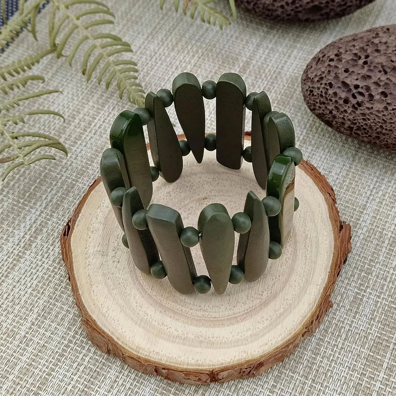 Coiris Wooden Bracelet Shaped Teardrop Bangle Strand Bracelet for Women Men
