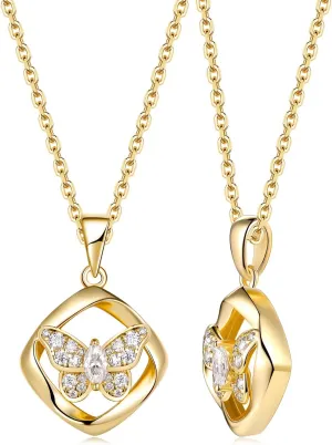 Color-D VVS1 Clarity Moissanite Butterfly Pendant Necklace for Women, Really Authentic Solid 925 Sterling Silver, 16"/18"/20" Adjustable Chain, Anniversary Mother's Day Christmas Valentines Gift