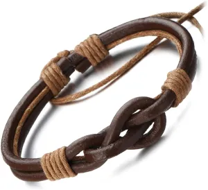 COOLSTEELANDBEYOND Friendship Nautical Knot Multi-row Brown Leather Bracelet Mens Genuine Leather Wristband Wrap Bracelet