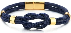 COOLSTEELANDBEYOND Mens Women Friendship Nautical Knot Dark Blue Cotton Straps Double-Lap Wristband Gold Color Bracelet