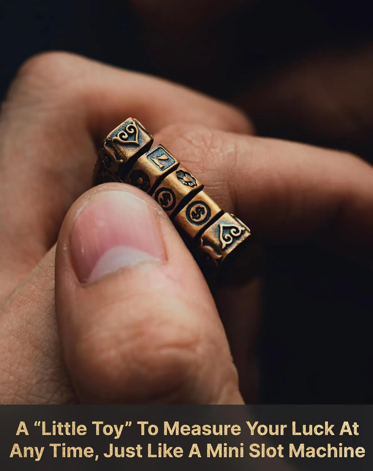 COPPERTIST.WU Slot Machine Ring Pendant  Vintage Brass Jewelry with Lucky Symbols, Interactive Mini Slot Machine Design, Four-Leaf Clover, Cherry, Number 7, Fun Gift for Trendsetters