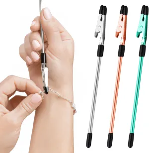 CraftyCrocodile Set of 3 Bracelet Helper Tool - Fastener Tool for Bracelet, Necklace, Jewelry, Watch - lip, Clasp Helper - Easy to Put on Yourself, Portable, Made of Metal, Silver, Rose, Teal