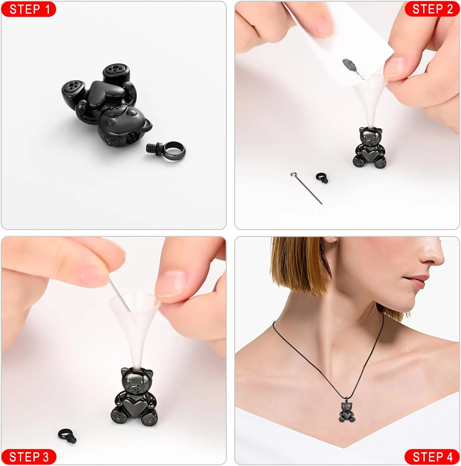 Cremation Jewelry - Teddy Bear Urn Necklace for Men Women with Mini Keepsake Urn Memorial Ash Jewelry
